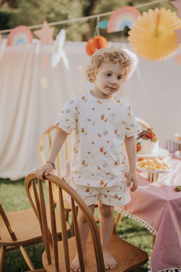 Kirazkids 100% Cotton Orange Patterned Shorts Set for Boys and Girls