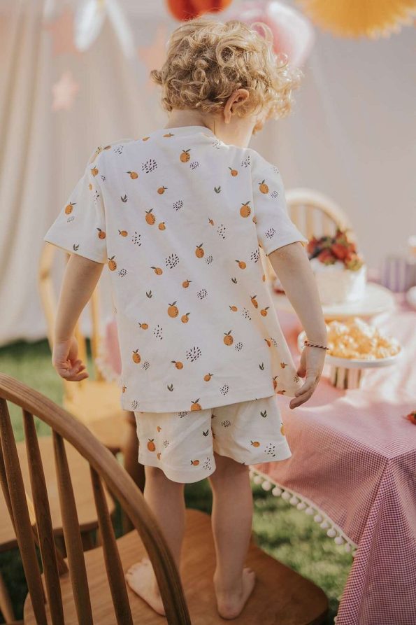 Kirazkids 100% Cotton Orange Patterned Shorts Set for Boys and Girls