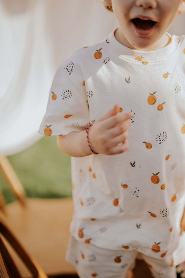 Kirazkids 100% Cotton Orange Patterned Shorts Set for Boys and Girls