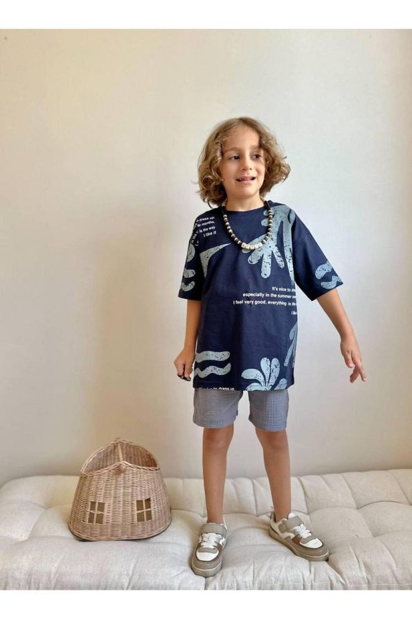 Yigit Boutique Printed Muslin Shorts Set for Boys