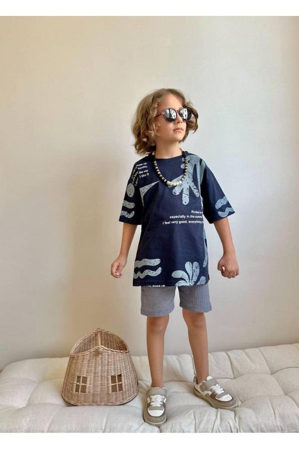 Yigit Boutique Printed Muslin Shorts Set for Boys