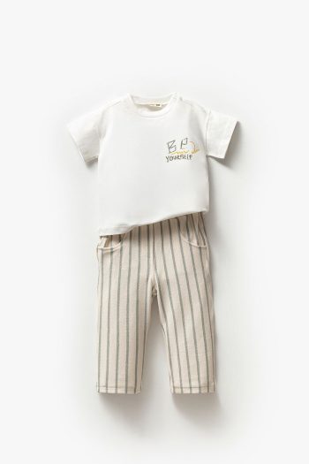Jikko Baby Boys' Summer 2-Piece Set with Printed T-Shirt and Striped Pants