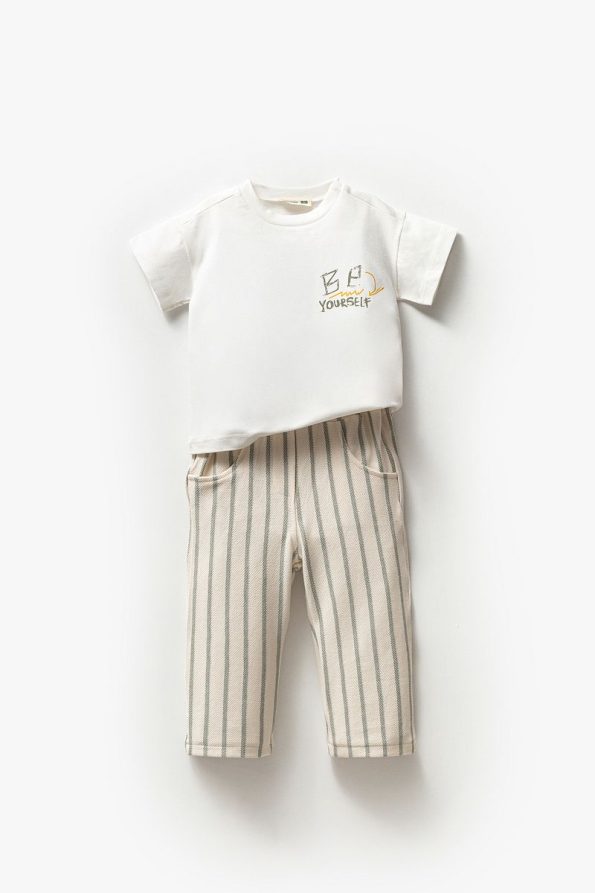 Jikko Baby Boys' Summer 2-Piece Set with Printed T-Shirt and Striped Pants