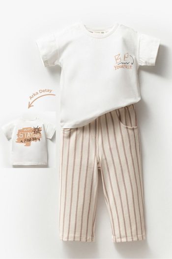 Jikko Baby Boys' Summer Two-Piece Set with Printed T-Shirt and Striped Pants