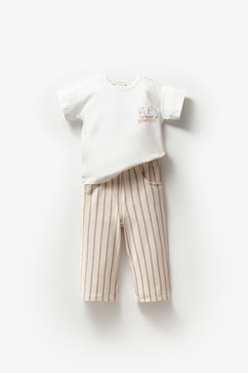 Jikko Baby Boys' Summer Two-Piece Set with Printed T-Shirt and Striped Pants