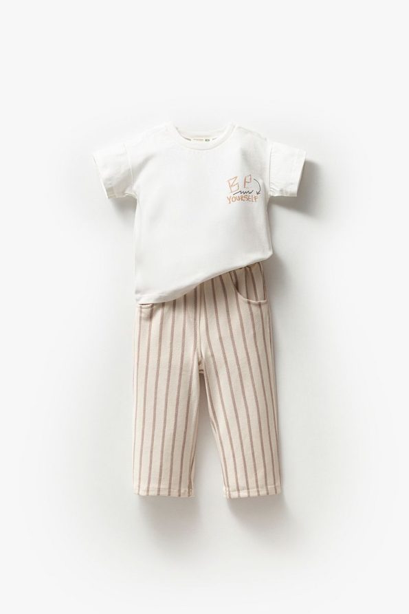 Jikko Baby Boys' Summer Two-Piece Set with Printed T-Shirt and Striped Pants