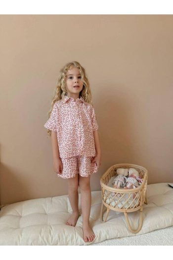Yigit Boutique Leopard Print Muslin Fabric Girls' Set