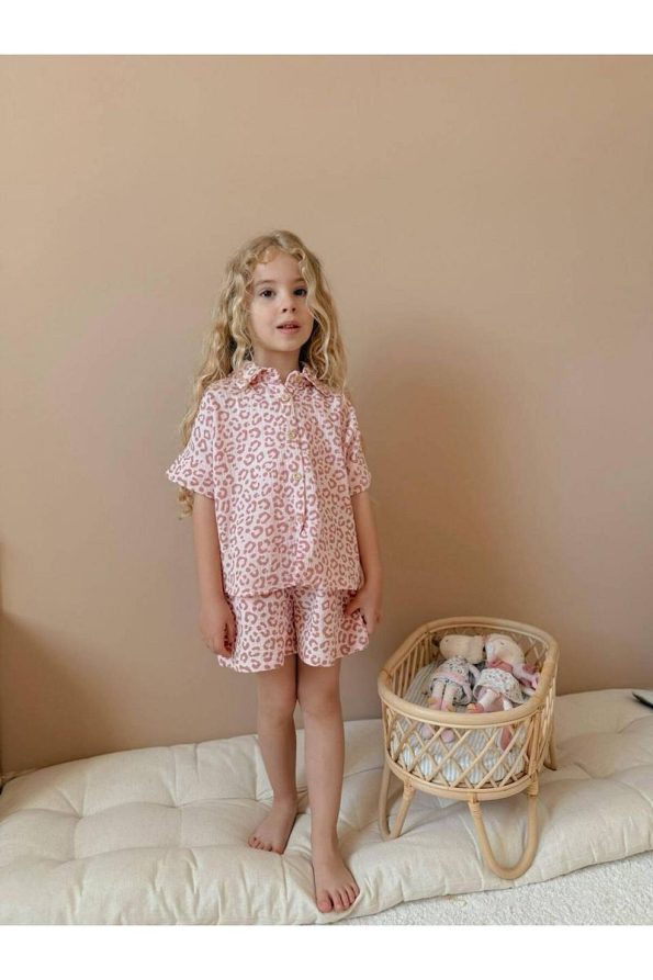 Yigit Boutique Leopard Print Muslin Fabric Girls' Set