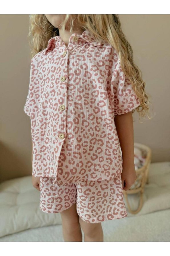 Yigit Boutique Leopard Print Muslin Fabric Girls' Set