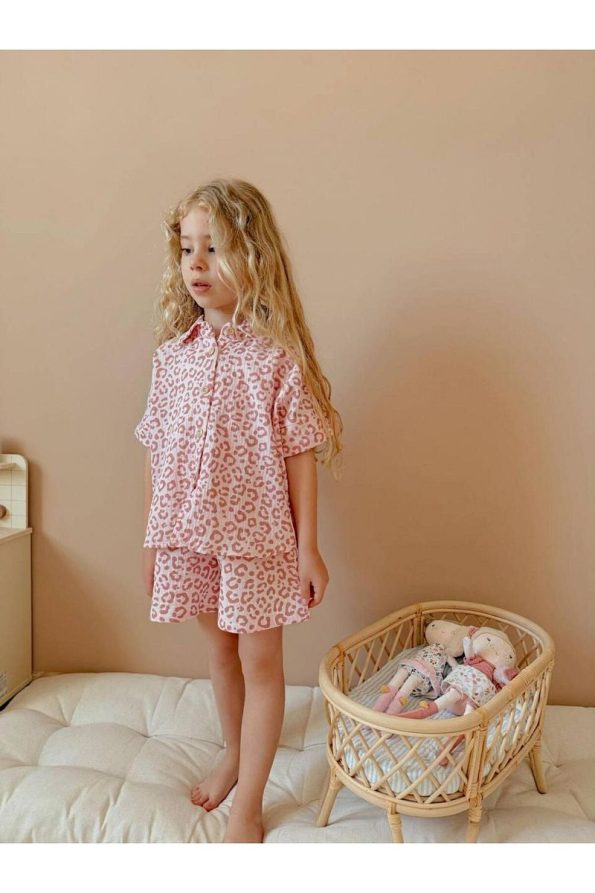 Yigit Boutique Leopard Print Muslin Fabric Girls' Set