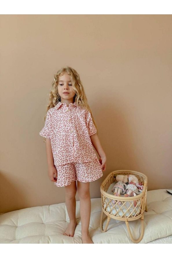 Yigit Boutique Leopard Print Muslin Fabric Girls' Set