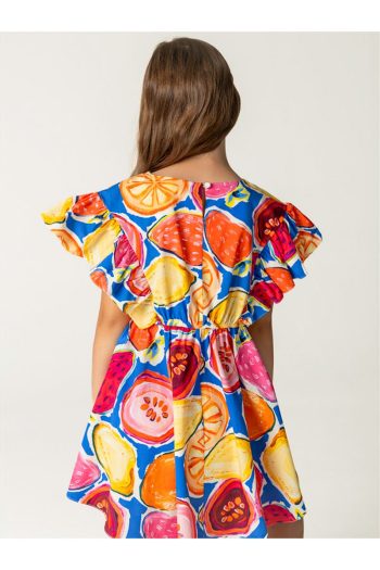 SheShe Patterned Cotton Girls' Dress with Elastic Waist