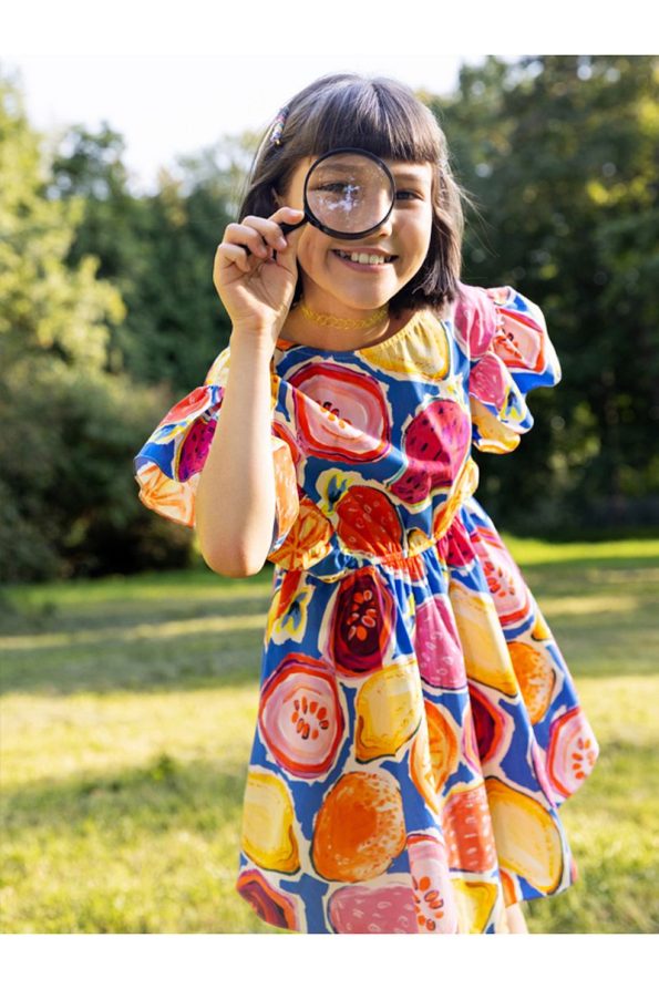 SheShe Patterned Cotton Girls' Dress with Elastic Waist