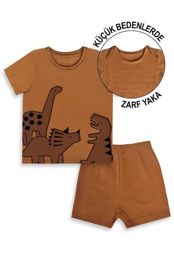 Denokids Dinosaur Boy Baby T-shirt and Ribbed Shorts Set