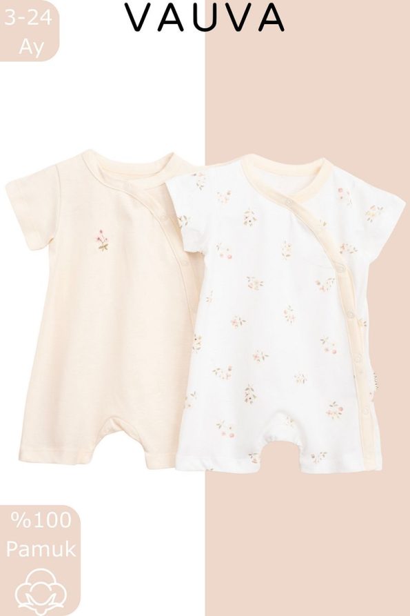 Vauva 2-Pack Snap Romper with Print and Embroidery for Babies and Kids
