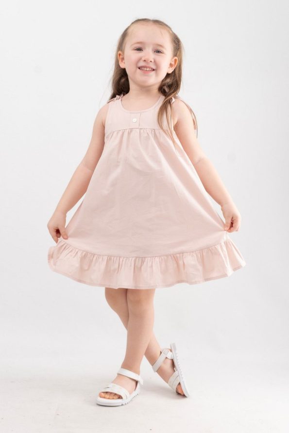 Printed Girl's Dress with Button Details