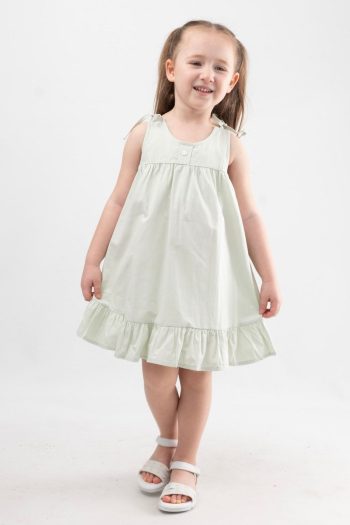Printed Strappy Dress for Girls with Button Details