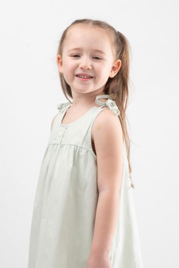 Printed Strappy Dress for Girls with Button Details