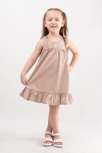 Printed Button Detail Girls' Dress with Straps