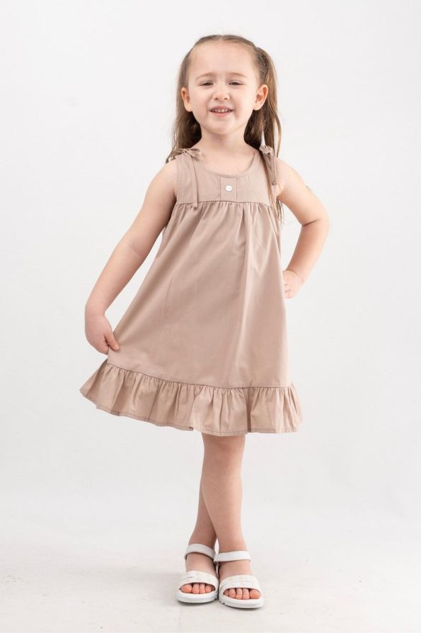 Printed Button Detail Girls' Dress with Straps