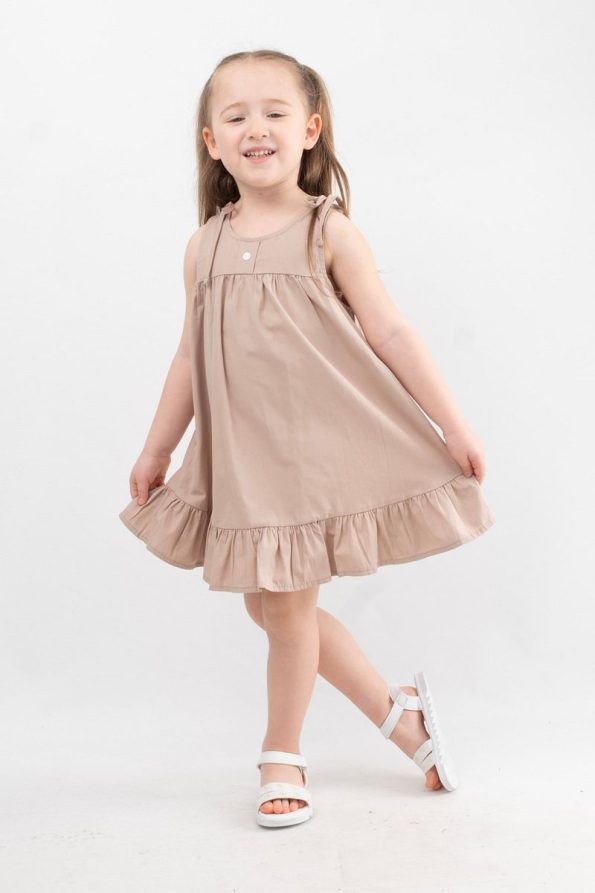 Printed Button Detail Girls' Dress with Straps