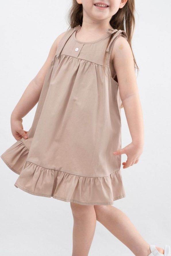 Printed Button Detail Girls' Dress with Straps
