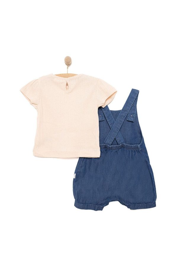 Bebetto Newborn Tıny Flowers Denim Shorts Romper - T-Shirt Set for Baby Girls