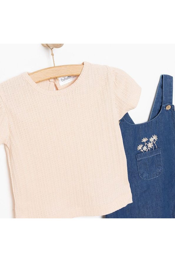 Bebetto Newborn Tıny Flowers Denim Shorts Romper - T-Shirt Set for Baby Girls