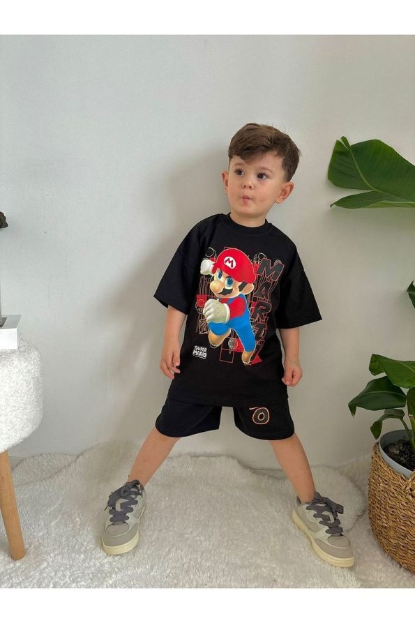 JELIBOOM Black Super Printed Kids' Shorts Set
