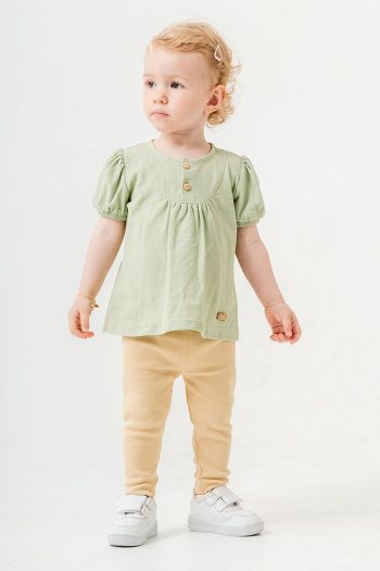 Trendy Green Cotton Legging Set for Babies and Kids