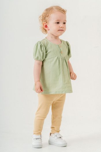 Trendy Green Cotton Legging Set for Babies and Kids