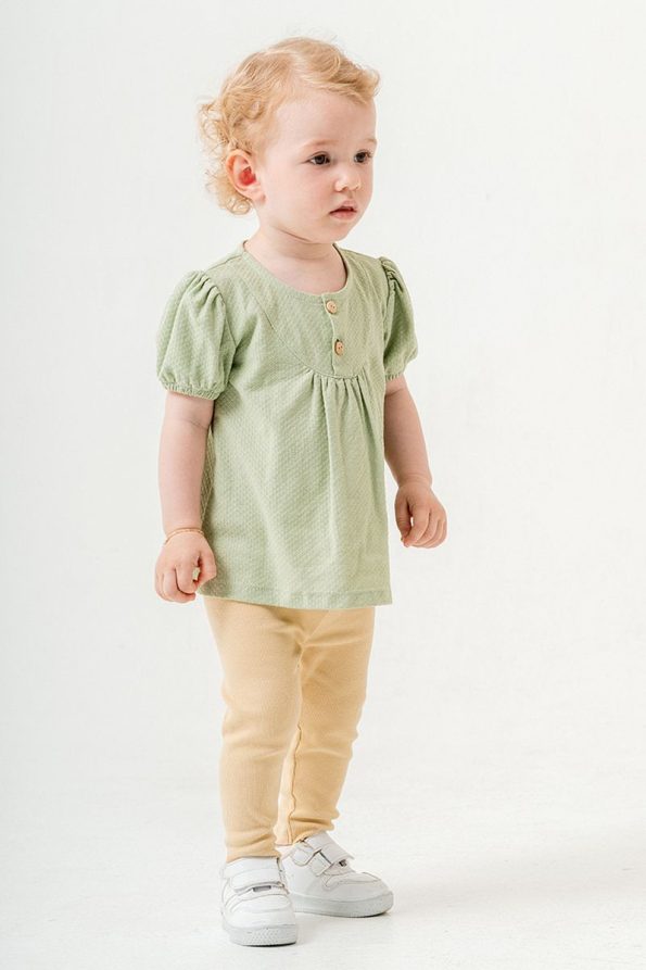 Trendy Green Cotton Legging Set for Babies and Kids