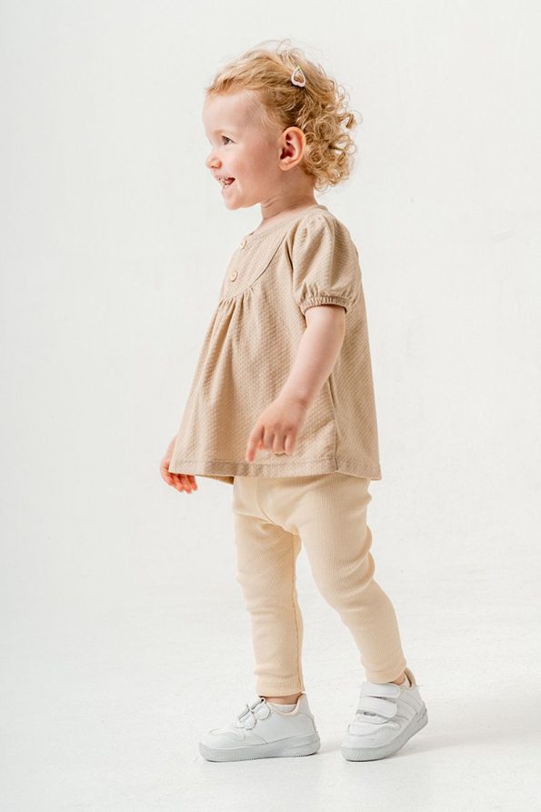 Trendy Beige Cotton Legging Set for Babies and Kids