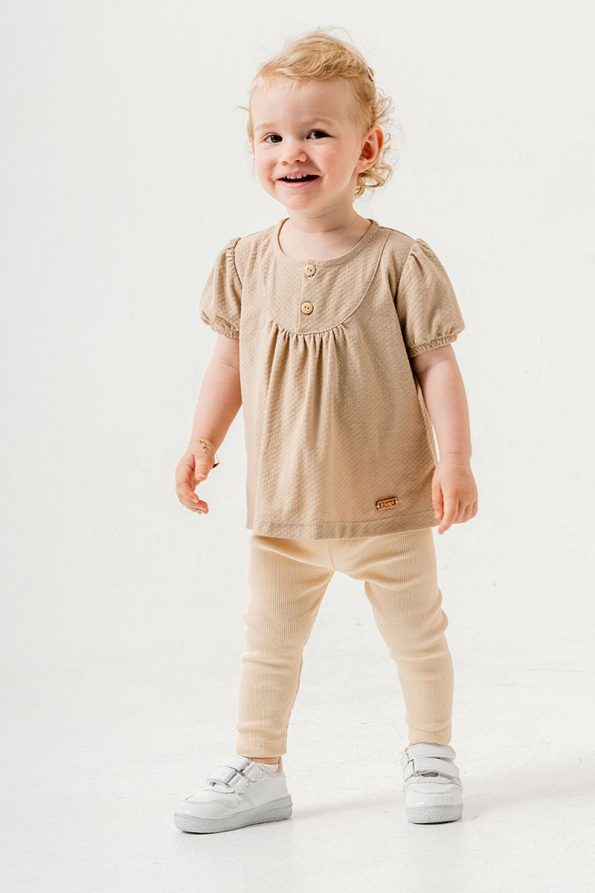 Trendy Beige Cotton Legging Set for Babies and Kids