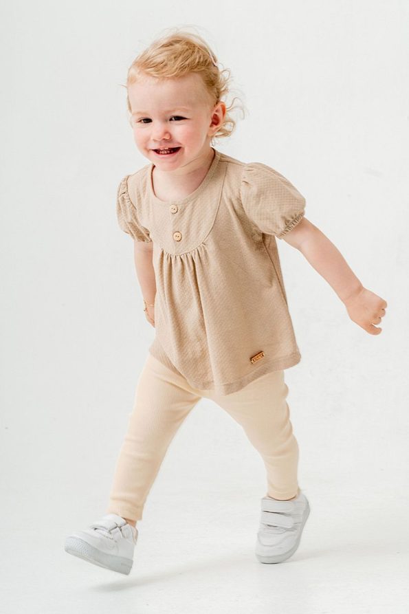 Trendy Beige Cotton Legging Set for Babies and Kids