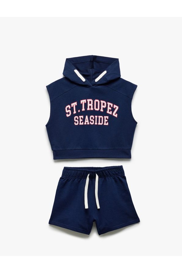 Cotton Sleeveless Hooded T-Shirt and Shorts Set