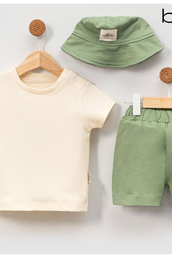 Adda Baby Short Sleeve Cotton Bodysuit with Shorts and Hat Set