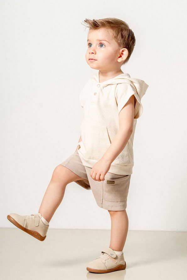 Cozy Beige Hooded Shorts Set for Kids