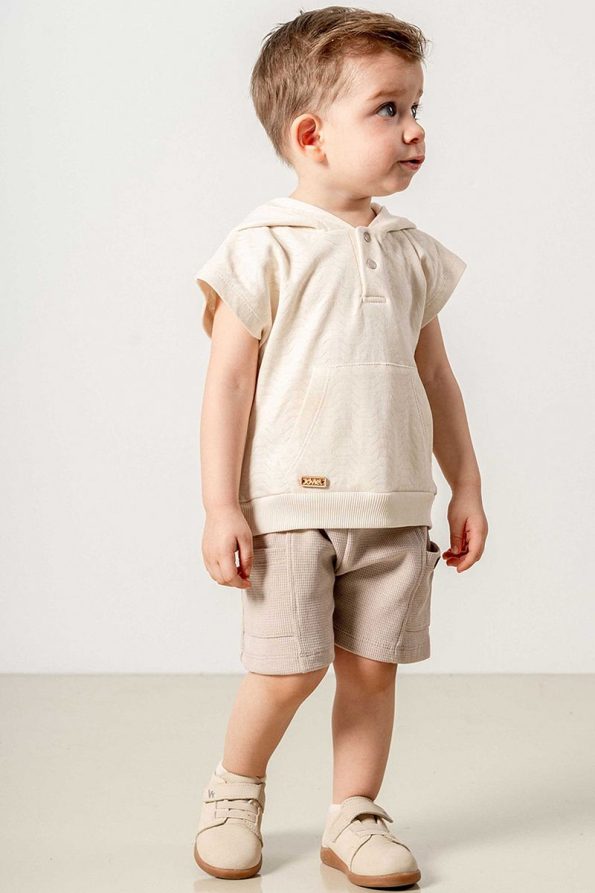 Cozy Beige Hooded Shorts Set for Kids