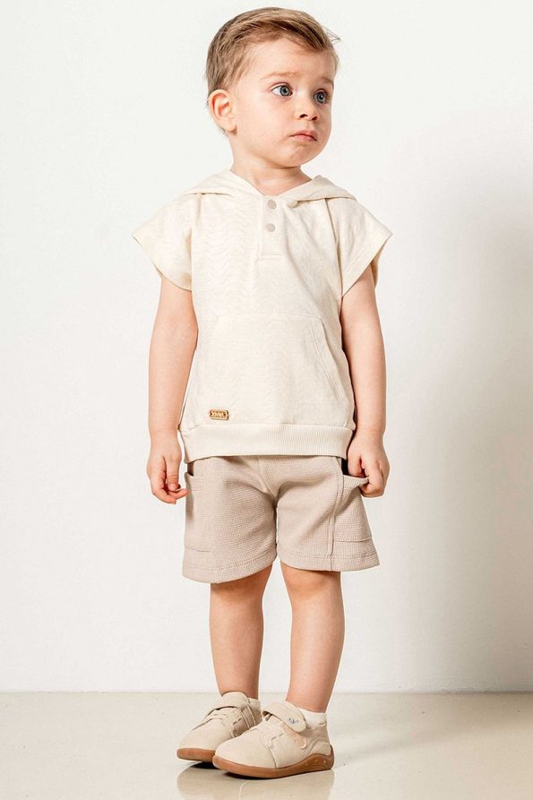Cozy Beige Hooded Shorts Set for Kids