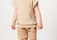 Baby and Kids Camel Hooded Cotton Shorts Set