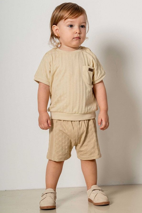 Bright Yellow Cotton Short Sleeve Short Set for Kids