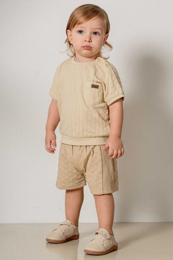 Bright Yellow Cotton Short Sleeve Short Set for Kids