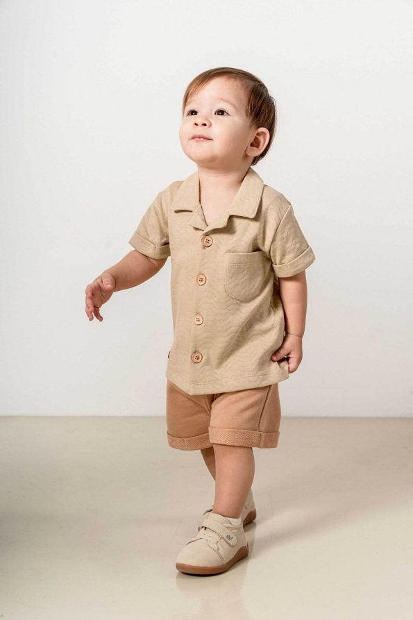 Brown Cotton 2-Piece Shorts Set for Babies and Kids