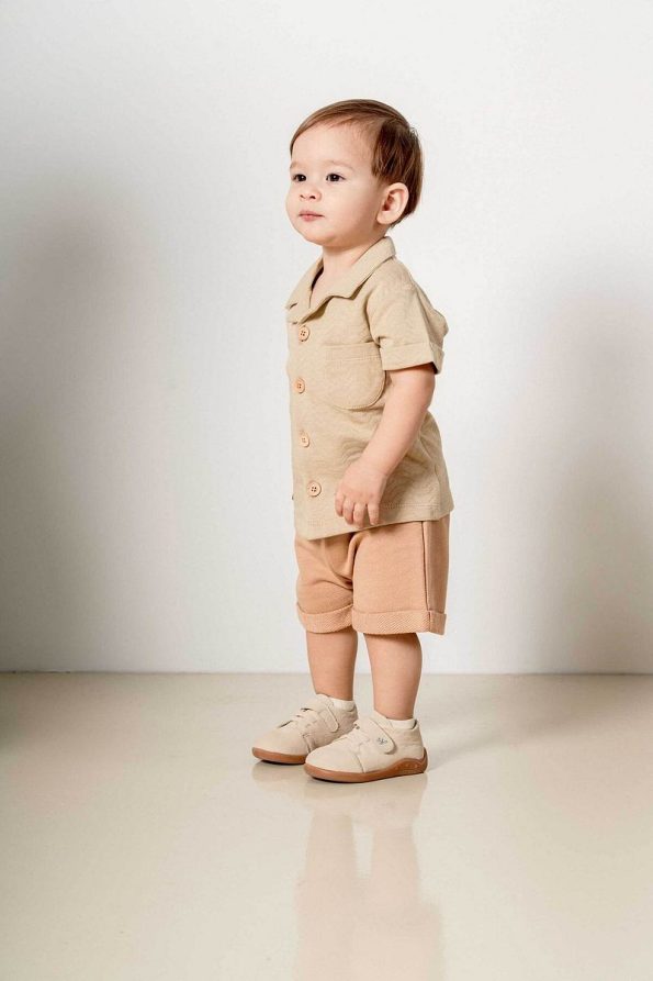 Brown Cotton 2-Piece Shorts Set for Babies and Kids