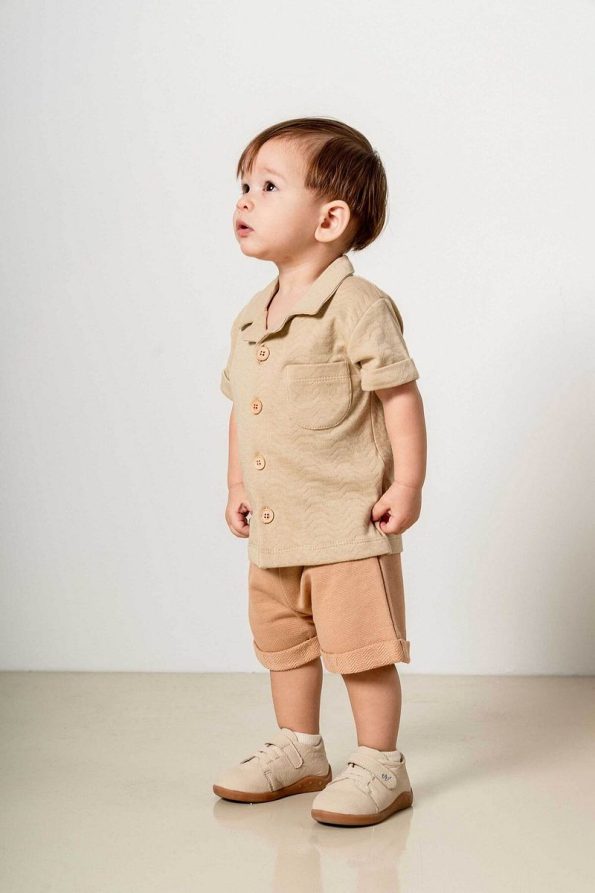 Brown Cotton 2-Piece Shorts Set for Babies and Kids