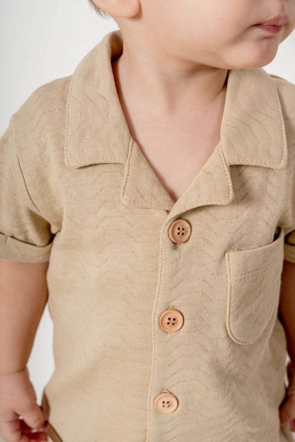Brown Cotton 2-Piece Shorts Set for Babies and Kids