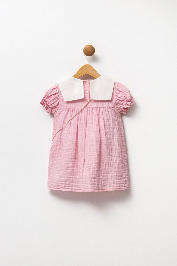 Minipodyum Embroidered Baby Collar Muslin Dress for Girls
