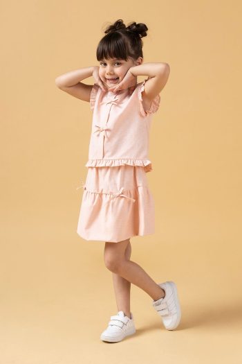 Minipodyum Girls' Summer Set with Bow and Balloon Skirt