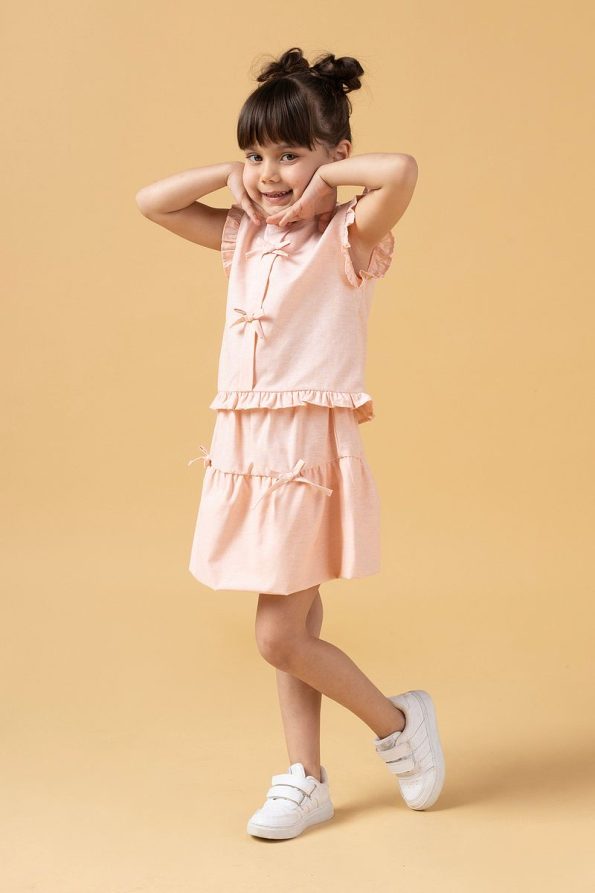 Minipodyum Girls' Summer Set with Bow and Balloon Skirt